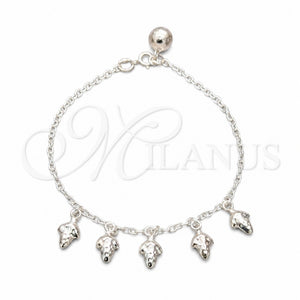 Pulsera de Dije 03.409.0100.08 Plata Rodinada, Diseño de Uva, Pulido, Tono Plateado (Grosor 01 MM, 8 Pulgadas de Largo)