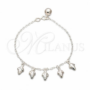 Pulsera de Dije 03.409.0100.08 Plata Rodinada, Diseño de Uva, Pulido, Tono Plateado (Grosor 01 MM, 8 Pulgadas de Largo)