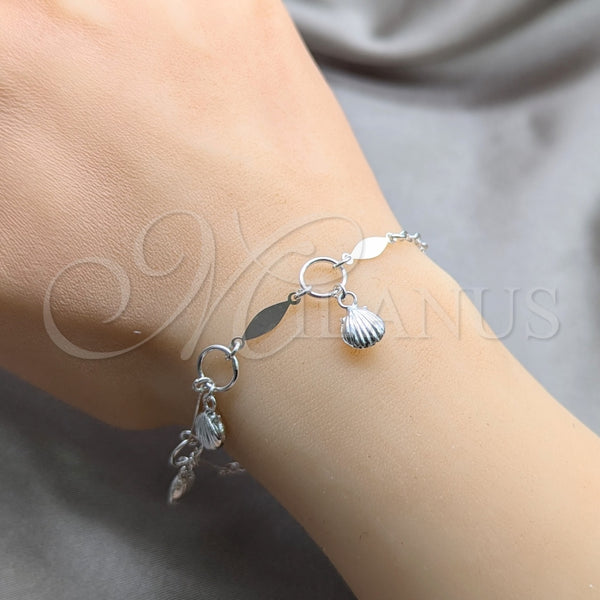 Pulsera de Dije 03.409.0101.08 Plata Rodinada, Diseño de Concha, Pulido, Tono Plateado (Grosor 01 MM, 8 Pulgadas de Largo)