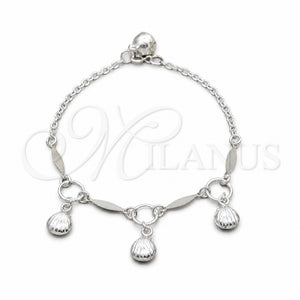 Pulsera de Dije 03.409.0101.08 Plata Rodinada, Diseño de Concha, Pulido, Tono Plateado (Grosor 01 MM, 8 Pulgadas de Largo)