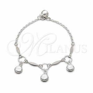 Pulsera de Dije 03.409.0101.08 Plata Rodinada, Diseño de Concha, Pulido, Tono Plateado (Grosor 01 MM, 8 Pulgadas de Largo)