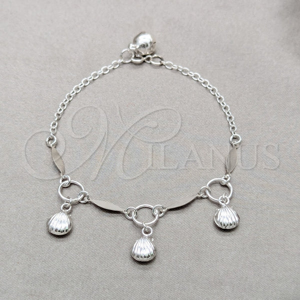 Pulsera de Dije 03.409.0101.08 Plata Rodinada, Diseño de Concha, Pulido, Tono Plateado (Grosor 01 MM, 8 Pulgadas de Largo)
