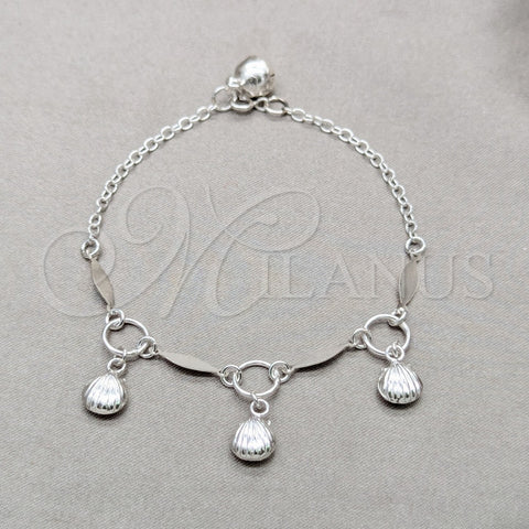 Pulsera de Dije 03.409.0101.08 Plata Rodinada, Diseño de Concha, Pulido, Tono Plateado (Grosor 01 MM, 8 Pulgadas de Largo)