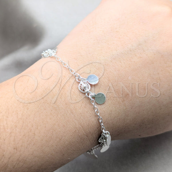 Pulsera de Dije 03.409.0102.08 Plata Rodinada, Diseño de Sol, Pulido, Tono Plateado (Grosor 01 MM, 8 Pulgadas de Largo)
