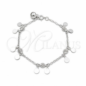 Pulsera de Dije 03.409.0102.08 Plata Rodinada, Diseño de Sol, Pulido, Tono Plateado (Grosor 01 MM, 8 Pulgadas de Largo)