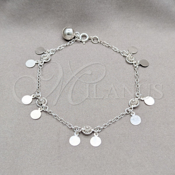 Pulsera de Dije 03.409.0102.08 Plata Rodinada, Diseño de Sol, Pulido, Tono Plateado (Grosor 01 MM, 8 Pulgadas de Largo)