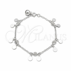 Pulsera de Dije 03.409.0102.08 Plata Rodinada, Diseño de Sol, Pulido, Tono Plateado (Grosor 01 MM, 8 Pulgadas de Largo)