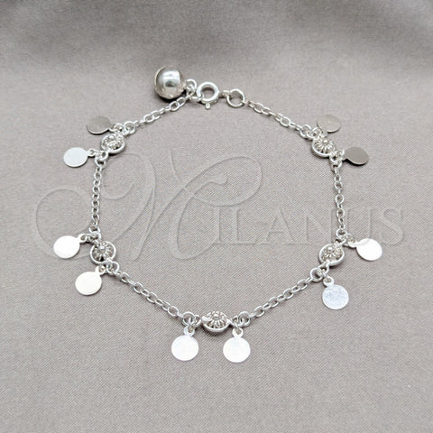 Pulsera de Dije 03.409.0102.08 Plata Rodinada, Diseño de Sol, Pulido, Tono Plateado (Grosor 01 MM, 8 Pulgadas de Largo)