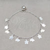 Pulsera de Dije 03.409.0103.08 Plata Rodinada, Diseño de Flor y Elefante, Pulido, Tono Plateado (Grosor 01 MM, 8 Pulgadas de Largo)