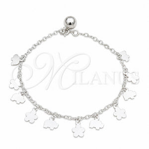 Pulsera de Dije 03.409.0103.08 Plata Rodinada, Diseño de Flor y Elefante, Pulido, Tono Plateado (Grosor 01 MM, 8 Pulgadas de Largo)