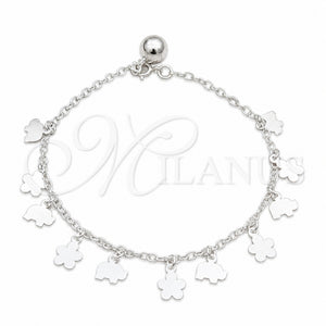 Pulsera de Dije 03.409.0103.08 Plata Rodinada, Diseño de Flor y Elefante, Pulido, Tono Plateado (Grosor 01 MM, 8 Pulgadas de Largo)