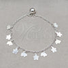 Pulsera de Dije 03.409.0103.08 Plata Rodinada, Diseño de Flor y Elefante, Pulido, Tono Plateado (Grosor 01 MM, 8 Pulgadas de Largo)