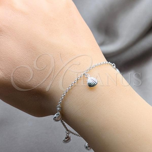 Pulsera de Dije 03.409.0104.08 Plata Rodinada, Diseño de Concha, Pulido, Tono Plateado (Grosor 01 MM, 8 Pulgadas de Largo)