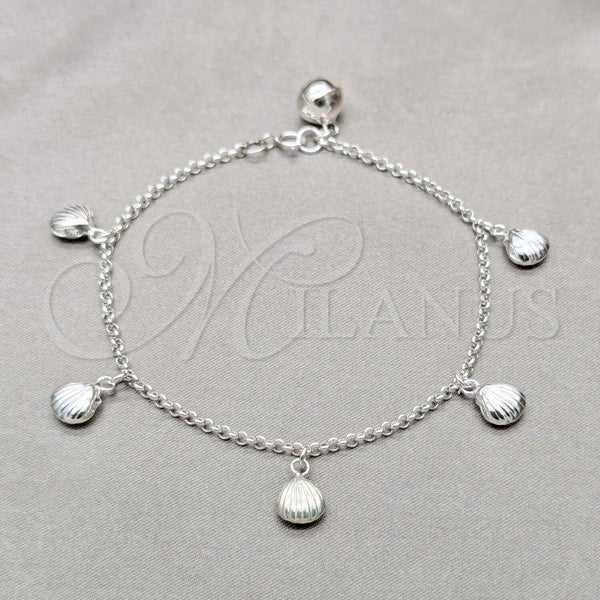 Pulsera de Dije 03.409.0104.08 Plata Rodinada, Diseño de Concha, Pulido, Tono Plateado (Grosor 01 MM, 8 Pulgadas de Largo)