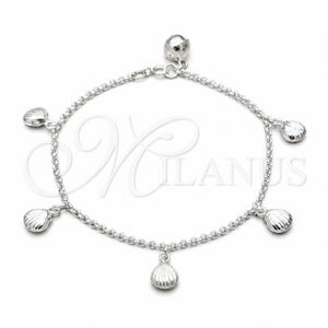 Pulsera de Dije 03.409.0104.08 Plata Rodinada, Diseño de Concha, Pulido, Tono Plateado (Grosor 01 MM, 8 Pulgadas de Largo)