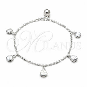 Pulsera de Dije 03.409.0104.08 Plata Rodinada, Diseño de Concha, Pulido, Tono Plateado (Grosor 01 MM, 8 Pulgadas de Largo)