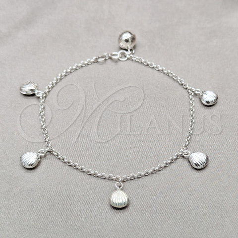 Pulsera de Dije 03.409.0104.08 Plata Rodinada, Diseño de Concha, Pulido, Tono Plateado (Grosor 01 MM, 8 Pulgadas de Largo)