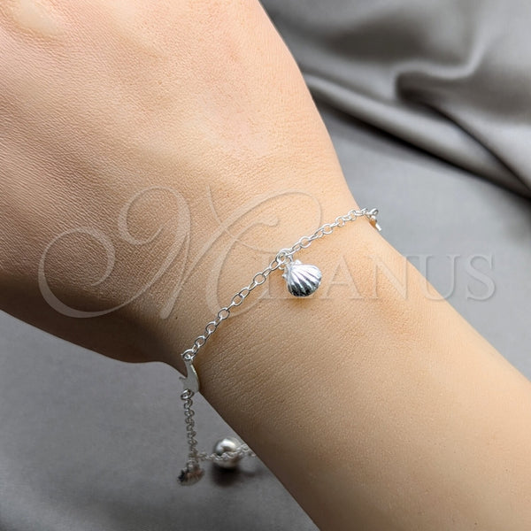 Pulsera de Dije 03.409.0105.08 Plata Rodinada, Diseño de Concha y Luna, Pulido, Tono Plateado (Grosor 01 MM, 8 Pulgadas de Largo)
