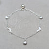 Pulsera de Dije 03.409.0105.08 Plata Rodinada, Diseño de Concha y Luna, Pulido, Tono Plateado (Grosor 01 MM, 8 Pulgadas de Largo)