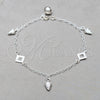Pulsera de Dije 03.409.0106.08 Plata Rodinada, Diseño de Uva y Square Franco, Pulido, Tono Plateado (Grosor 01 MM, 8 Pulgadas de Largo)