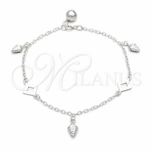 Pulsera de Dije 03.409.0106.08 Plata Rodinada, Diseño de Uva y Square Franco, Pulido, Tono Plateado (Grosor 01 MM, 8 Pulgadas de Largo)