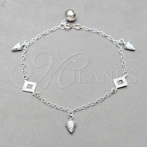 Pulsera de Dije 03.409.0106.08 Plata Rodinada, Diseño de Uva y Square Franco, Pulido, Tono Plateado (Grosor 01 MM, 8 Pulgadas de Largo)