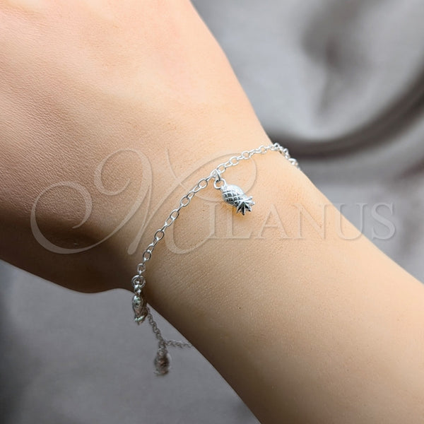 Pulsera de Dije 03.409.0108.08 Plata Rodinada, Diseño de Uva, Pulido, Tono Plateado (Grosor 01 MM, 8 Pulgadas de Largo)