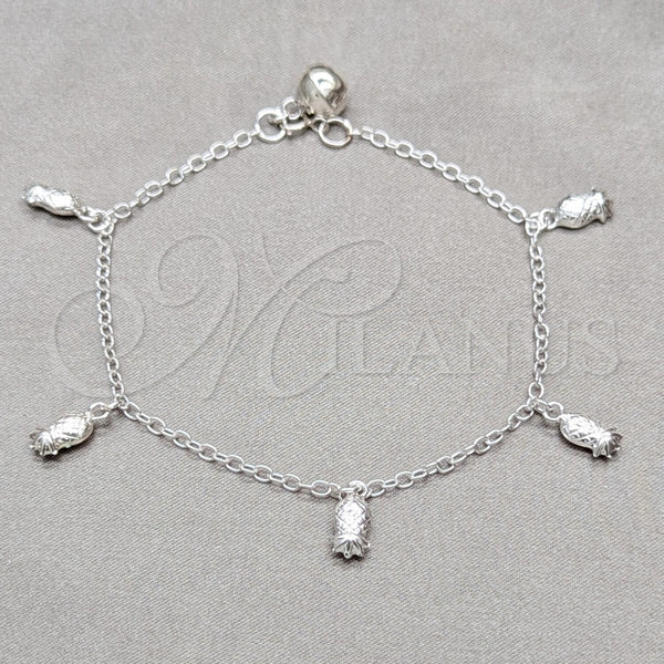 Pulsera de Dije 03.409.0108.08 Plata Rodinada, Diseño de Uva, Pulido, Tono Plateado (Grosor 01 MM, 8 Pulgadas de Largo)