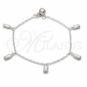 Pulsera de Dije 03.409.0108.08 Plata Rodinada, Diseño de Uva, Pulido, Tono Plateado (Grosor 01 MM, 8 Pulgadas de Largo)