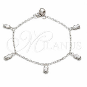 Pulsera de Dije 03.409.0108.08 Plata Rodinada, Diseño de Uva, Pulido, Tono Plateado (Grosor 01 MM, 8 Pulgadas de Largo)