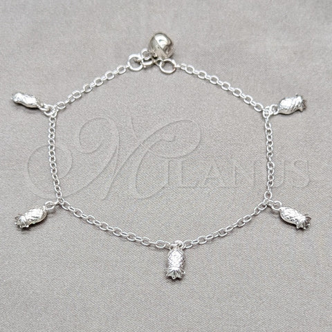 Pulsera de Dije 03.409.0108.08 Plata Rodinada, Diseño de Uva, Pulido, Tono Plateado (Grosor 01 MM, 8 Pulgadas de Largo)