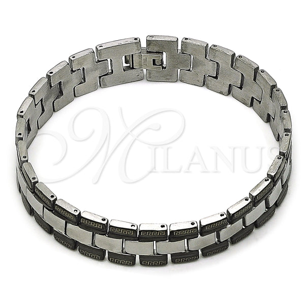 Pulsera Solida 03.114.0369.2.09 Acero Inoxidable, Diseño de Llave Griega, Pulido, Dos Tonos (13 MM Thickness, 9 Inches Length)