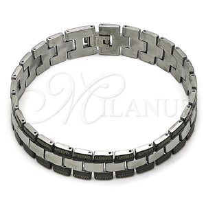 Pulsera Solida 03.114.0369.2.09 Acero Inoxidable, Diseño de Llave Griega, Pulido, Dos Tonos (13 MM Thickness, 9 Inches Length)