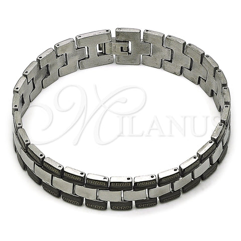 Pulsera Solida 03.114.0369.2.09 Acero Inoxidable, Diseño de Llave Griega, Pulido, Dos Tonos (13 MM Thickness, 9 Inches Length)