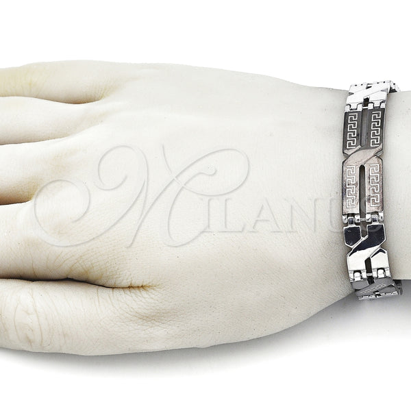 Pulsera Solida 03.114.0283.2.08 Acero Inoxidable, Diseño de Llave Griega, Pulido, Dos Tonos (12 MM Thickness, 8 Inches Length)