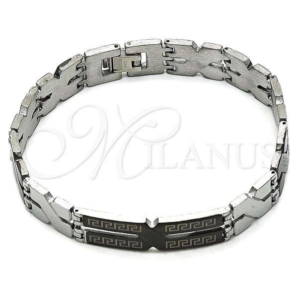 Pulsera Solida 03.114.0283.2.08 Acero Inoxidable, Diseño de Llave Griega, Pulido, Dos Tonos (12 MM Thickness, 8 Inches Length)