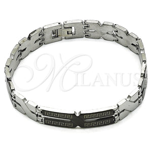 Pulsera Solida 03.114.0283.2.08 Acero Inoxidable, Diseño de Llave Griega, Pulido, Dos Tonos (12 MM Thickness, 8 Inches Length)