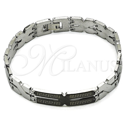 Pulsera Solida 03.114.0283.2.08 Acero Inoxidable, Diseño de Llave Griega, Pulido, Dos Tonos (12 MM Thickness, 8 Inches Length)