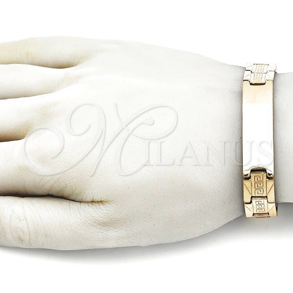 Pulsera Solida 03.114.0338.08 Acero Inoxidable, Diseño de Llave Griega, Pulido, Tono Dorado (13 MM Thickness, 8 Inches Length)