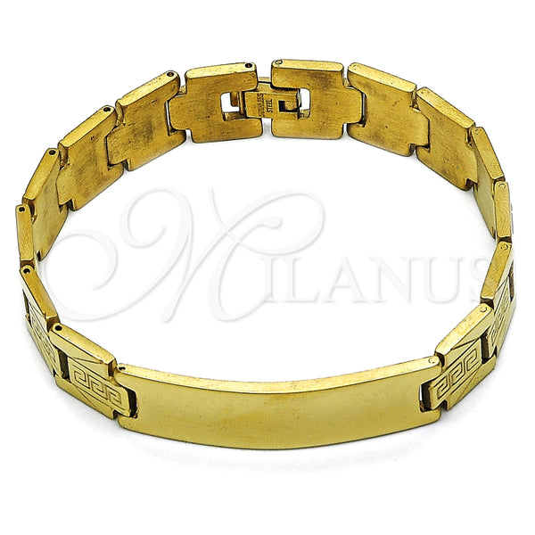 Pulsera Solida 03.114.0338.08 Acero Inoxidable, Diseño de Llave Griega, Pulido, Tono Dorado (13 MM Thickness, 8 Inches Length)