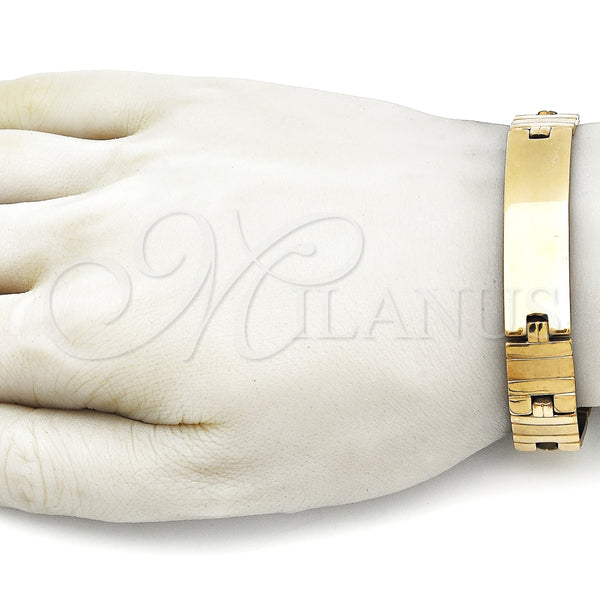 Pulsera Solida 03.114.0238.2.09 Acero Inoxidable, Pulido, Tono Dorado (13 MM Thickness, 9 Inches Length)