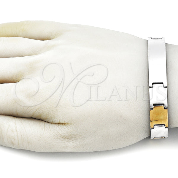 Pulsera Solida 03.114.0242.2.08 Acero Inoxidable, Pulido, Dos Tonos (12 MM Thickness, 9 Inches Length)