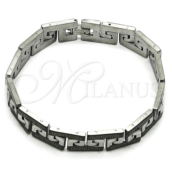 Pulsera Solida 03.114.0277.4.08 Acero Inoxidable, Diseño de Llave Griega, Pulido, Dos Tonos (11 MM Thickness, 8 Inches Length)