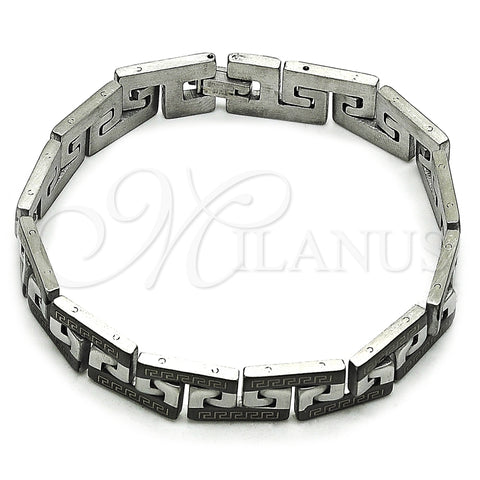 Pulsera Solida 03.114.0277.4.08 Acero Inoxidable, Diseño de Llave Griega, Pulido, Dos Tonos (11 MM Thickness, 8 Inches Length)