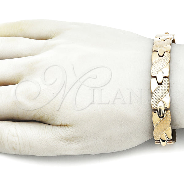 Pulsera Solida 5.246.005.1.08 Oro Laminado, Diseño de Besos y Abrazos, Pulido, Tono Dorado (12 MM Thickness, 9 Inches Length)