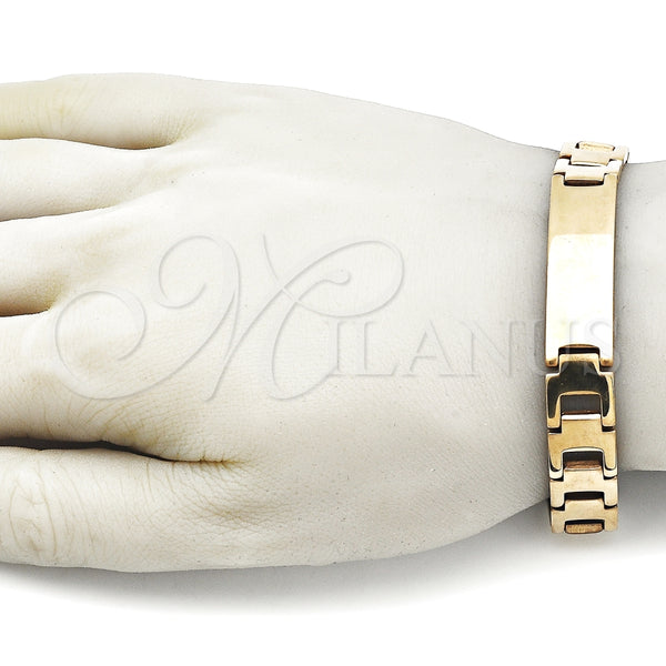Pulsera Solida 03.114.0394.08 Acero Inoxidable, Pulido, Tono Dorado (12 MM Thickness, 8 Inches Length)