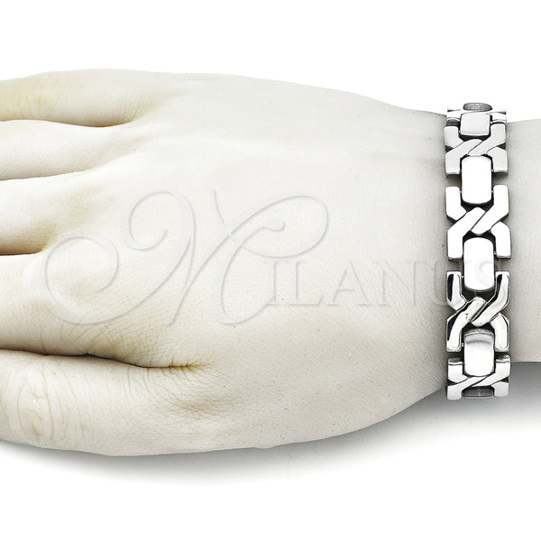 Pulsera Solida 03.114.0405.08 Acero Inoxidable, Diseño de Besos y Abrazos, Pulido, Tono Plateado (14 MM Thickness, 8 Inches Length)