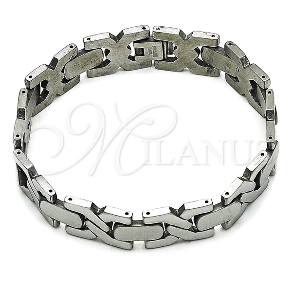 Pulsera Solida 03.114.0405.08 Acero Inoxidable, Diseño de Besos y Abrazos, Pulido, Tono Plateado (14 MM Thickness, 8 Inches Length)