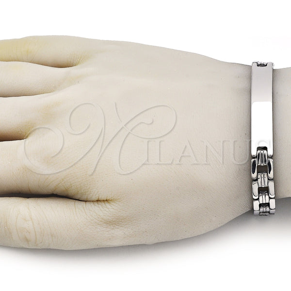 Pulsera Solida 03.114.0407.08 Acero Inoxidable, Pulido, Tono Plateado (09 MM Thickness, 8 Inches Length)