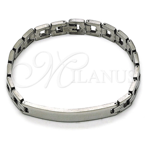 Pulsera Solida 03.114.0407.08 Acero Inoxidable, Pulido, Tono Plateado (09 MM Thickness, 8 Inches Length)